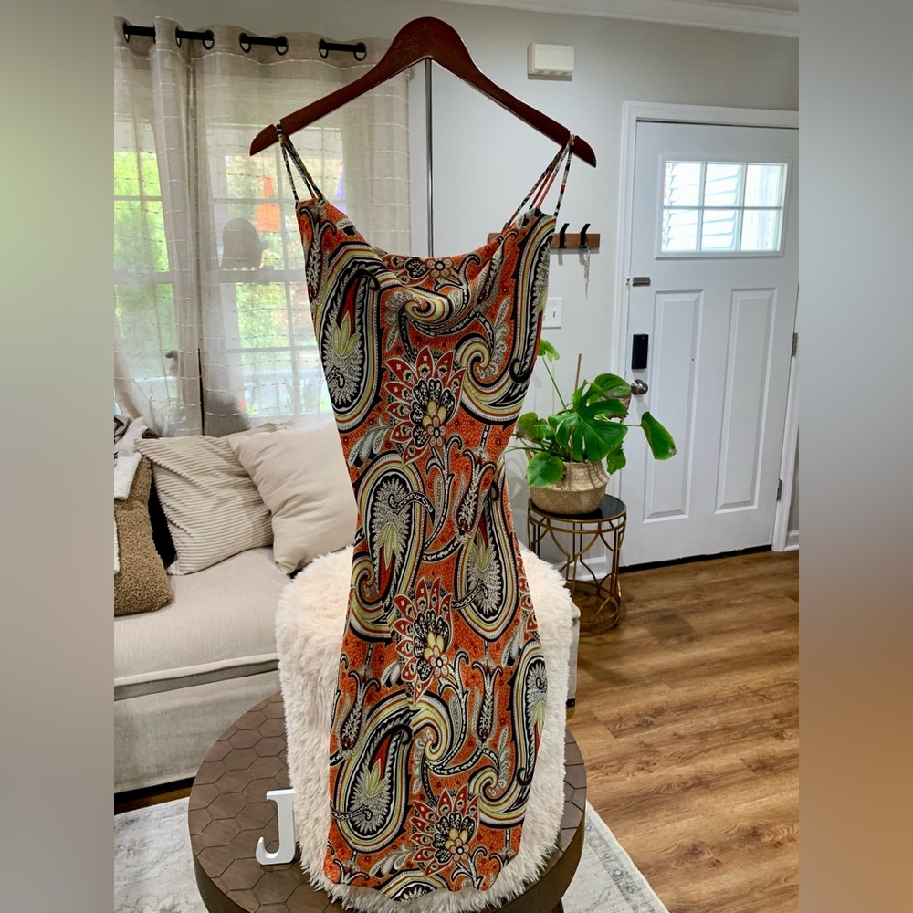 New York and Company Multicolor Paisley Spaghetti Strap Dress